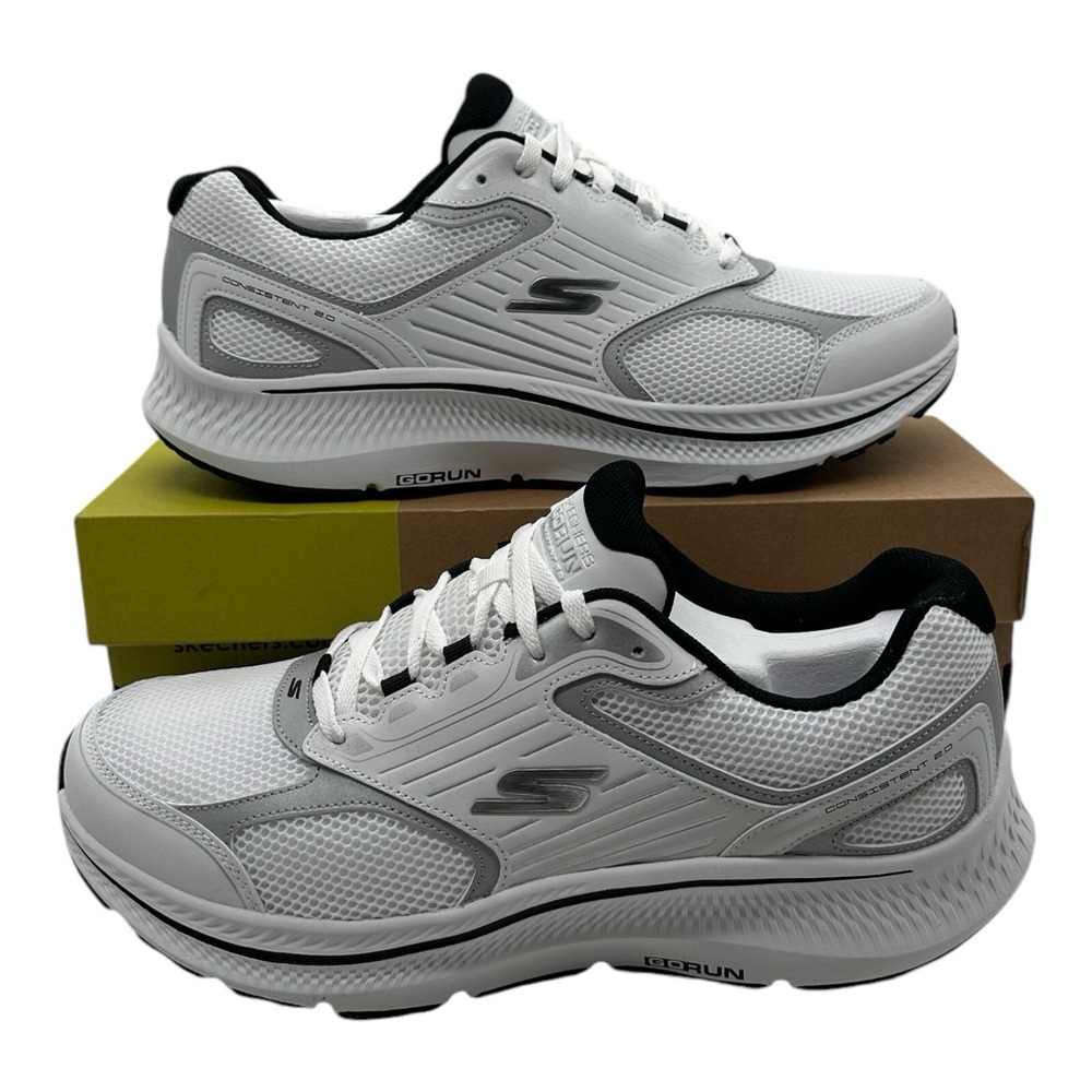 Skechers Go Run Consistent‎ 2.0 Shoes Men's Size 9 White Silver Lace Up 220868